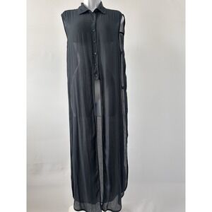 Zara Sz: M Premium Denim Blue Maxi Shirt High Slit Coastal Boho Festival (b60)